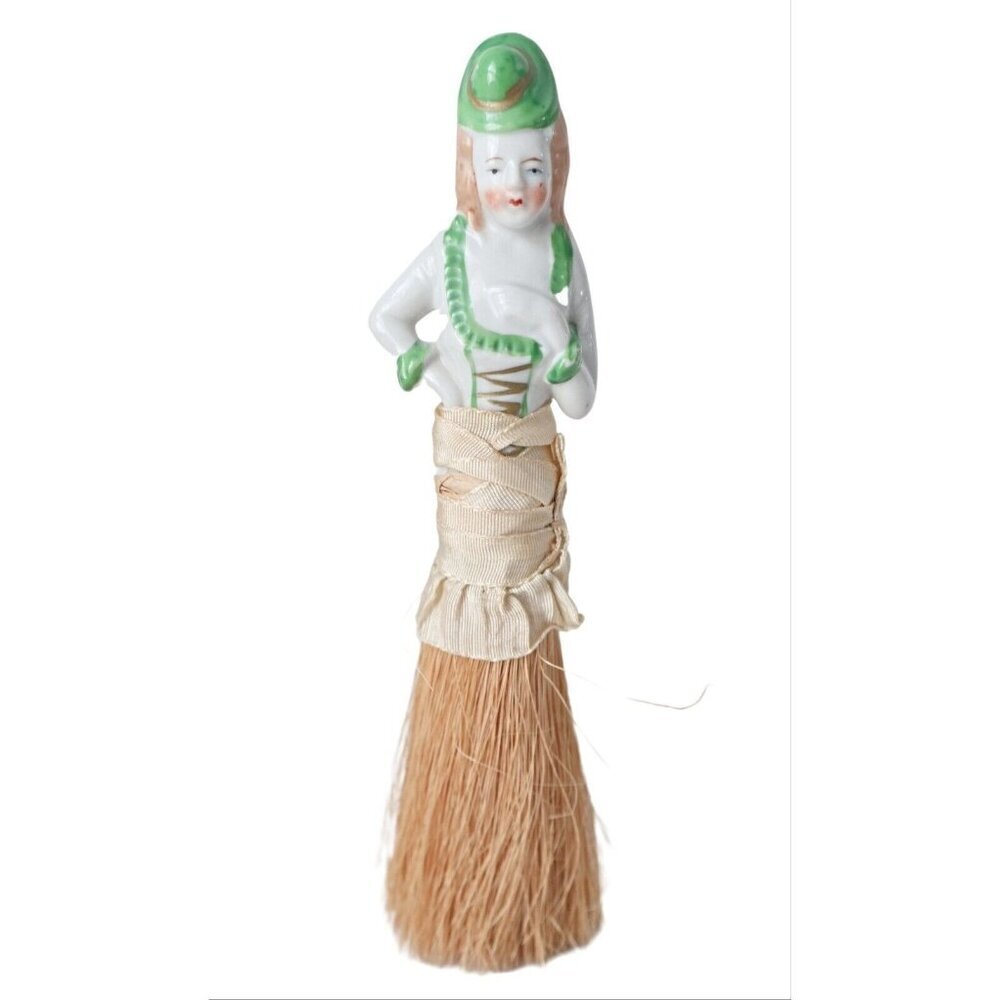 Art Deco 1930s Porcelain Woman Half Doll Crumb Brush